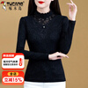 Woodpecker lace bottoming shirt for mothers 2025 autumn and winter new style plus velvet thickening western style inner shirt long-sleeved black top black (version) plus velvet L L recommended 95-105 pounds