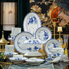 Jinlanchun Jingdezhen blue and white porcelain kaolin underglaze color high temperature white porcelain dish set household tableware complete set of bowls and plates gift blue and white bamboo shadow丨underglaze color丨leather box 40 pieces