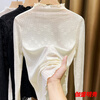 Swirl lace half turtleneck bottoming shirt for women in spring, autumn and winter, slim fit, stylish and thin, hollow inner mesh shirt, long-sleeved top, apricot XL