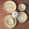 Mino Yaki Japan imported hibiscus bright yellow 8-piece ceramic tableware set household bowl and plate combination underglaze color high appearance Hibiscus bright yellow 8-piece set