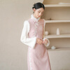 Chuchan Clothes New Chinese Style National Style Improved Cheongsam Women's High-end Autumn and Winter New Pink Fake Two-piece Temperament Retro Dress Pink L (Ready Stock)