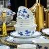 Jinlanchun Jingdezhen blue and white porcelain kaolin underglaze color high temperature white porcelain dish set household tableware complete set of bowls and plates gift blue and white bamboo shadow丨underglaze color丨leather box 40 pieces