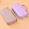 Wallet Women's Long Korean Style Bright Leather Double Zipper Clutch Large Capacity Double Layer Mobile Phone Bag Frosted Wrist Strap Wallet Purple Frosted