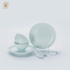 Changnan Jingdezhen ceramic tableware set high temperature Chinese gold-painted shadow blue carved porcelain dishes practical and high-end 26 pieces shadow green chrysanthemum petals 26 pieces tableware 26 pieces