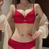 ERTP animal year red underwear for women with flat chest and small breasts, push-up support for secondary breasts, no wire rims, bridal wedding bra set, burgundy 2 (set) 75B =34B