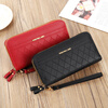 Kuqi Kangaroo New Double Zipper Wallet Women's Long Large Capacity Checkered Clutch Double Layer Wallet Korean Style Coin Mobile Phone Bag Black