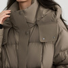 Ellai Puff Feel Down Jacket Women's Long Hooded Windproof Warm Coat Fashionable Duck Down New Year's Jacket Taupe M