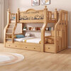 Leiyang bunk bed, upper and lower bunk beds, high and low beds, all solid wood, adult wooden bed, small apartment, two floors, ladder cabinet, bookshelf + double drawers + brown cushion * 2 upper 115 lower 135