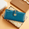 British Paul Genuine Leather Wallet Women's Handbag Women's Small Bag Clutch Long Wallet Card Bag New Year's Gift for Girlfriend and Mom Peacock Blue-Oiled Waxed Cowhide