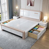 First year all solid wood bed light luxury bed modern simple master bedroom double bed white high box storage wedding bed bedroom furniture silent bed + coconut palm mattress 1.5m*2m frame style