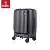 CROWN front-opening suitcase, expandable large-capacity trolley suitcase, eco-friendly suitcase, travel suitcase 5020/5215, black, 20 inches, boardable/expandable by 15%