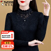 Woodpecker lace bottoming shirt for mothers 2025 autumn and winter new style plus velvet thickening western style inner shirt long-sleeved black top black (version) plus velvet L L recommended 95-105 pounds