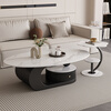 Verdanten light luxury style Italian slate coffee table for the living room oval coffee table table designer high-end small apartment tea table black frame + snow mountain white slate board 130*70*42 coffee table + side table