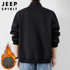 JEEP SPIRIT Jeep Jacket Men's Autumn and Winter Sweater Men's Cardigan Casual Sports Stand Collar Clothes Black Velvet XL