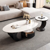Xunbao slate coffee table modern simple living room home small apartment Italian light luxury high-end Internet celebrity oval coffee table Snow mountain white slate coffee table 120*60 + side table