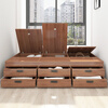 Pingziji small apartment tatami bed combination set high box storage drawer bed bedroom furniture ENF grade paint-free board customization embossed walnut color 1.5m tatami + standing cabinet + bedside