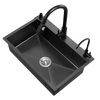 Jiumuwang thickened 304 stainless steel sink large single-slot wash basin home kitchen sink three-hole black nano three-hole basin black 80*45 pull-out faucet package