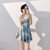 Yu Zhaolin swimsuit women's one-piece backless hot spring tie-dyed hot girl style halterneck skirt style swimsuit for women to cover belly and slimming