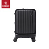 CROWN front-opening suitcase, expandable large-capacity trolley suitcase, eco-friendly suitcase, travel suitcase 5020/5215, black, 20 inches, boardable/expandable by 15%