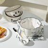 Persson double-ear ceramic bowl with spoon set soup bowl noodle bowl high-looking breakfast bowl smiling face 6-inch double-ear bowl + twisting spoon