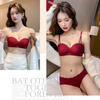 ERTP animal year red underwear for women with flat chest and small breasts, push-up support for secondary breasts, no wire rims, bridal wedding bra set, burgundy 2 (set) 75B =34B