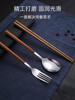 Simple Century Chopsticks and Spoon Set One person, one chopstick, portable tableware, student storage box, fork, single wooden chopsticks, three-piece set, 3-piece set including fixed buckle, dark green spoon + Jinfu chicken wings, 1 pair