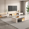 Mushun light luxury coffee table TV cabinet modern simple home living room storage cabinet small apartment retractable TV cabinet combination retractable coffee table 1.1-1.8 meters light luxury gray