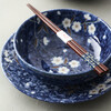 Lucky Lychee Japan imported Mino-yaki indigo painted cherry blossom ceramic bowl dipping saucer fruit plate soup noodle bowl rice bowl Japanese tableware bowl 19.5cm 1 head
