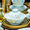 NINE CRANES Jingdezhen 2024 Celadon Tableware Set Light Luxury High-end Dishes Set Home Moving Bowl and Chopsticks Plate Set Celadon 10-Person Set High-end Brocade Box 70 Pieces