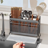 Mu quality 304 stainless steel chopstick barrel household chopstick storage box chopstick cage wall-mounted kitchen spoon storage rack gun gray 3 compartments K-18 table + with 4 hooks