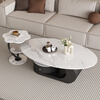 Verdanten light luxury style Italian slate coffee table for the living room oval coffee table table designer high-end small apartment tea table black frame + snow mountain white slate board 130*70*42 coffee table + side table