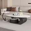 Verdanten light luxury style Italian slate coffee table for the living room oval coffee table table designer high-end small apartment tea table black frame + snow mountain white slate board 130*70*42 coffee table + side table