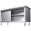 Huilv Extra Thick 1.4 Thick 304 Stainless Steel Workbench Kitchen Workbench Storage Cabinet Commercial Baking and Cutting Table with Sliding Door Length 150* Width 70* Height 80 (Single Pass 1.4 Thick)
