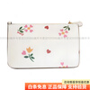 COACH Corner Zip Gold Logo Printed Flower Leather Wrist Bag Coin Purse Wallet Women's White Basic Pack (Bag + Dust Bag)