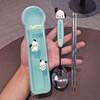 Shiganu Sanrio 304 stainless steel portable tableware single child cartoon chopsticks spoon office worker three-piece set genuine kitty (free three-dimensional stickers)