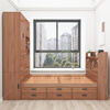 Pingziji small apartment tatami bed combination set high box storage drawer bed bedroom furniture ENF grade paint-free board customization embossed walnut color 1.5m tatami + standing cabinet + bedside
