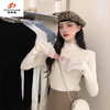 FANZELANG bottoming shirt with autumn and winter lace half-turtleneck sweater for women, winter design, niche, western and fashionable, white picture, thick style M