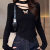 Yi Xin winter bottoming shirt for women, long-sleeved T-shirt to wear as outerwear, high-end knitted sweater 2026 new style for small people, slimming, black, metal butterfly, irregular long sleeves, M. Recommended weight is about 80-100 kilograms