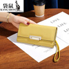 Kangaroo high-grade pure cowhide three-fold large-capacity wallet for women, versatile 2025 spring and summer new style genuine leather hand wallet for mobile phone, yellow - first-layer cowhide (large capacity with wrist strap)