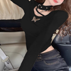 Yi Xin winter bottoming shirt for women, long-sleeved T-shirt to wear as outerwear, high-end knitted sweater 2026 new style for small people, slimming, black, metal butterfly, irregular long sleeves, M. Recommended weight is about 80-100 kilograms