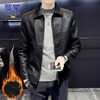 ROMON Leather Men's Jacket Men's Autumn and Winter Casual Jacket Men's Versatile Trendy Top Men's Black Velvet L