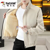 Woodpecker jacket men's autumn and winter 2025 velvet thickening trendy handsome casual versatile jacket tops young men's clothing K108/velvet/beige L
