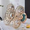 Flower Language Four Seasons European Crystal Glass Multi-layer Rotating Fruit Plate Modern Home Living Room Coffee Table Luxurious Snack Candy Plate Ornaments Five-Connect Plate Ceramic Base Rotatable