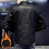 ROMON Leather Men's Jacket Men's Autumn and Winter Casual Jacket Men's Versatile Trendy Top Men's Black Velvet L