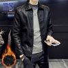 ROMON Leather Men's Jacket Men's Autumn and Winter Casual Jacket Men's Versatile Trendy Top Men's Black Velvet L