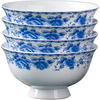 LZJV Jingdezhen oil-free ceramic tableware, high-value Chinese-style high-temperature blue and white porcelain household bone china noodle bowl and plate set 4.5-inch rice bowl 10 pieces