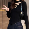 Yi Xin winter bottoming shirt for women, long-sleeved T-shirt to wear as outerwear, high-end knitted sweater 2026 new style for small people, slimming, black, metal butterfly, irregular long sleeves, M. Recommended weight is about 80-100 kilograms