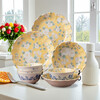Mino Yaki Japan imported hibiscus bright yellow 8-piece ceramic tableware set household bowl and plate combination underglaze color high appearance Hibiscus bright yellow 8-piece set