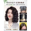 German quality wig piece for women to add fluffy hair volume to cover white hair, thin and traceless curly hair, full real hair, side-swept bangs 35cm - dark brown
