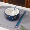 Qian Dong bowl and chopsticks set for one person, special bowls and chopsticks for couples, new exquisite and high-looking ceramic set, single bowl, bowl, chopsticks and spoon (dark blue) 3-piece set